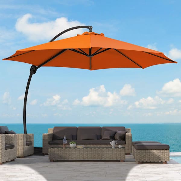 11 ft. Large Outdoor Aluminum Curvy Cantilever Offset Hanging Patio Umbrella with Sandbag Base and Cover in Orange
