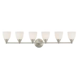 Beaumont 42 in. 6-Light Brushed Nickel Vanity Light with Satin Opal White Glass