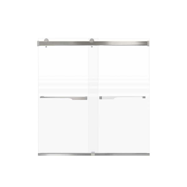 Transolid Brianna 60 in. W x 62 in. H Sliding Frameless Shower Door in Brushed Stainless with Frosted Glass