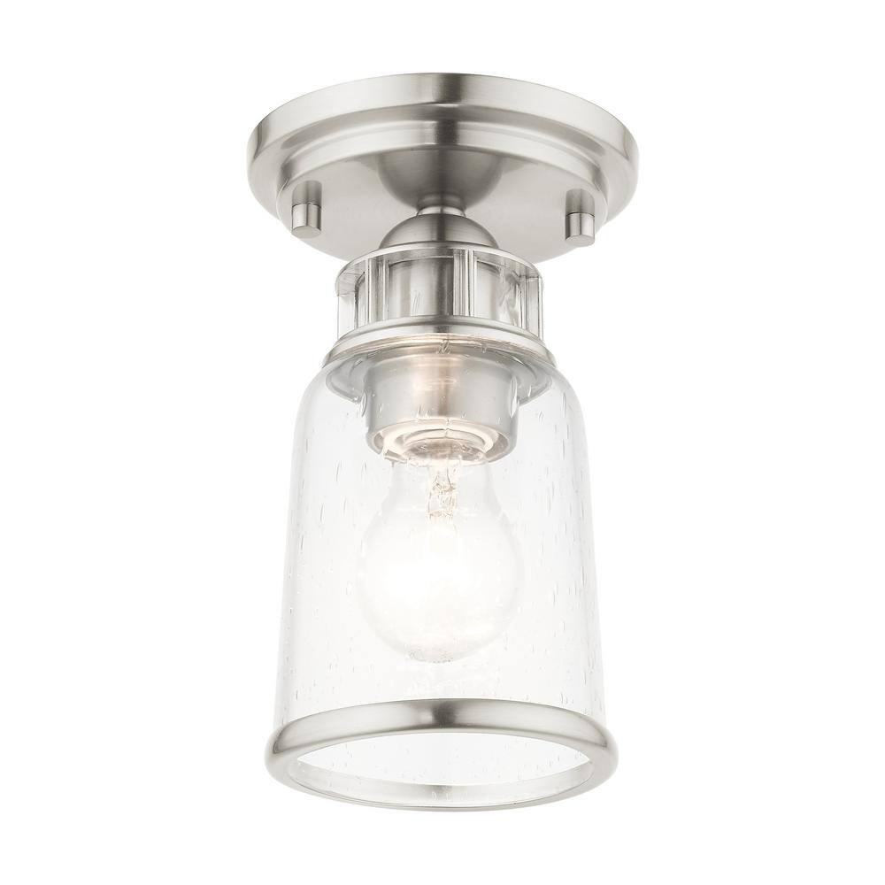 Brushed Nickel and Clear Glass 1-Light Flush Mount