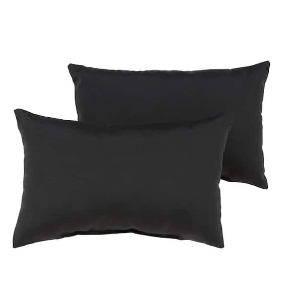 SORRA HOME Sunbrella Canvas Black Rectangular Outdoor Knife Edge Lumbar Pillows (2-Pack)