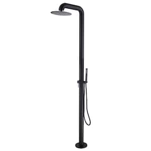 Outdoor Exposed Single-handle Freestanding Tub Faucet with Rainfall Shower Head in Matte Black