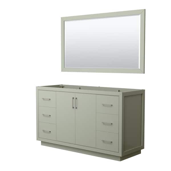Wyndham Collection Icon 59.25 in. W x 21.75 in. D x 34.25 in. H Single Bath Vanity Cabinet without Top in Light Green with 58" Mirror