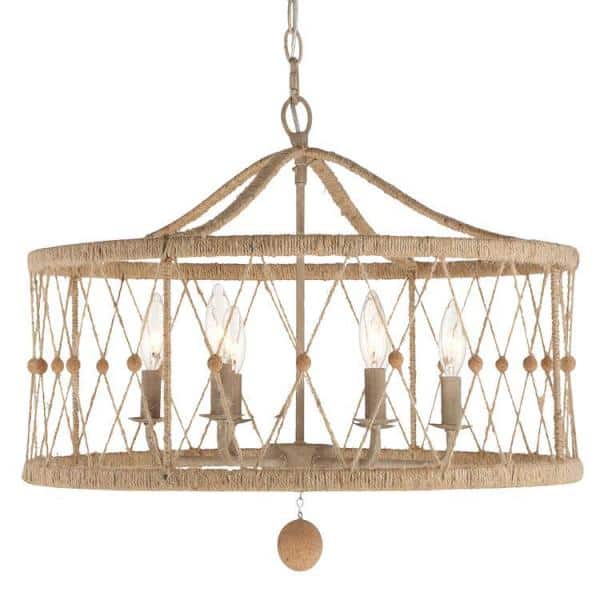 Brixton 6-Light Burnished Silver Drum Chandelier with Jute Accents
