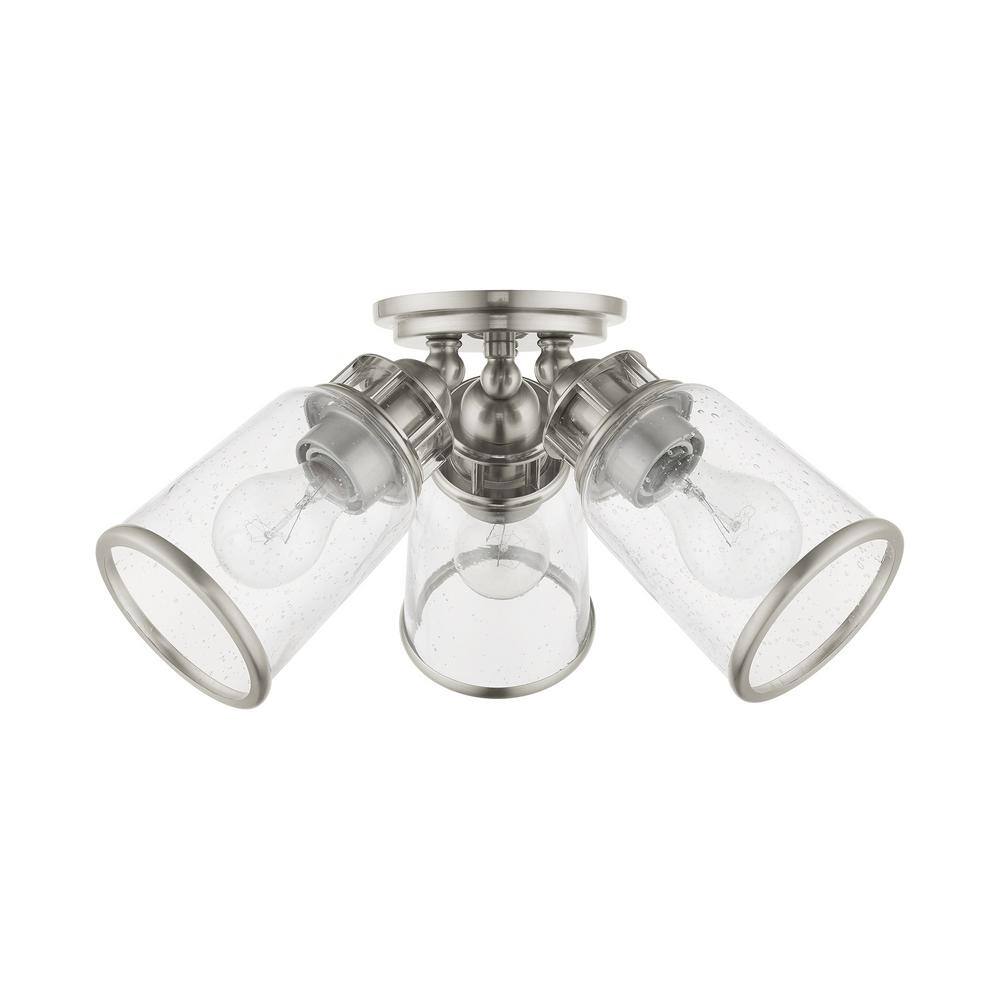Brushed Nickel 3-Light Flush Mount with Clear Seeded Glass
