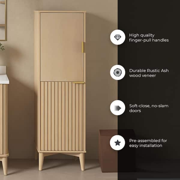 OVE Decors Gabi 17.99-in x 60-in x 15.98-in Rustic Ash Wood Freestanding Soft Close Linen Cabinet