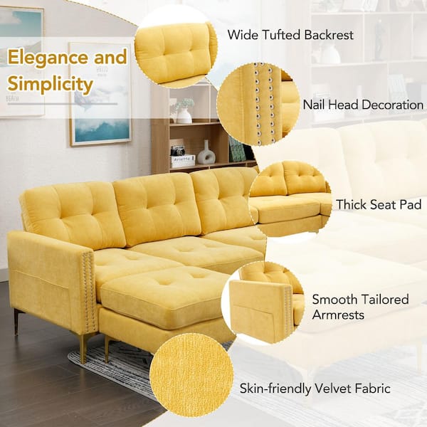 Harper & Bright Designs 111 in. Soft Velvet Modern Sectional Sofa