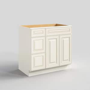36 in. W x 21 in. D x 34.5 in. H in Cameo White Plywood Ready to Assemble Floor Vanity Sink Base Kitchen Cabinet