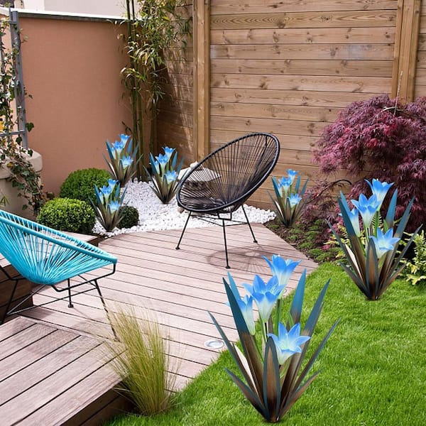 Cubilan Metal Agave Plant Outdoor Decoration Outdoor Garden Decoration Yard  Art Plant (3 Big Blue Lilies) Jaycool60248 - The Home Depot