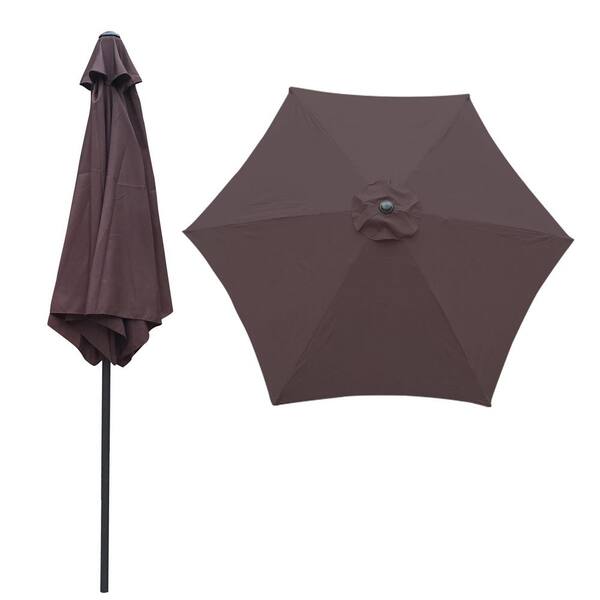9 ft. Steel Push-Up Patio Umbrella in Chocolate with Crank and Tilt, UV-Resistant