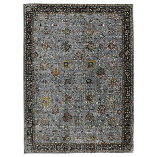 8 ft. x 11 ft. Black Gray and Brown Floral Medallion Area Rug