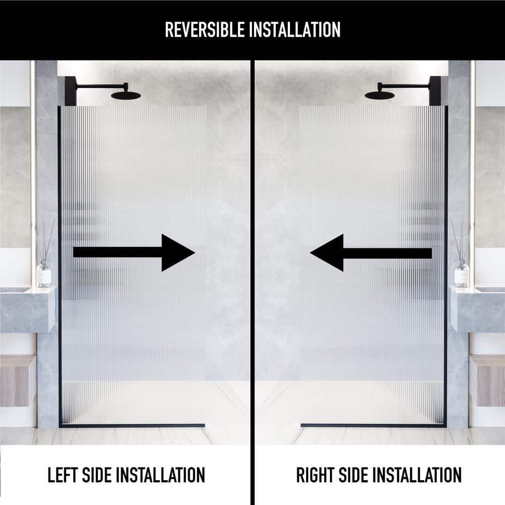 Zenith 34" Matte Black Frameless Fluted Glass Shower Screen