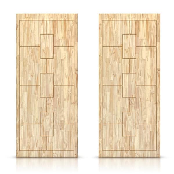 CALHOME 60 in. x 80 in. Hollow Core Natural Pine Wood Unfinished Interior Double Sliding Closet Doors
