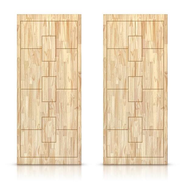 CALHOME 84 in. x 80 in. Hollow Core Natural Pine Wood Unfinished Interior Double Sliding Closet Doors