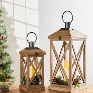 Set of 2-Mondern Brown Farmhouse Wooden Lantern