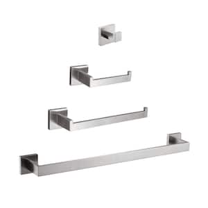24 in. Wall Mounted Bath Hardware Set with 2 Towel Bars, Hook, Toilet Paper Holder in Brushed Nickel (4-Pieces)