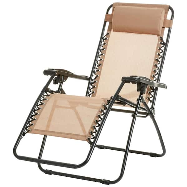 Unbranded Adjustable Zero Gravity Folding Reclining Outdoor Lounge Chair with Pillow in Beige