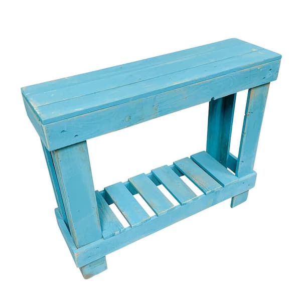 Del Hutson Designs 36 in. Turquoise Standard Rectangle Wood Console Table with Storage