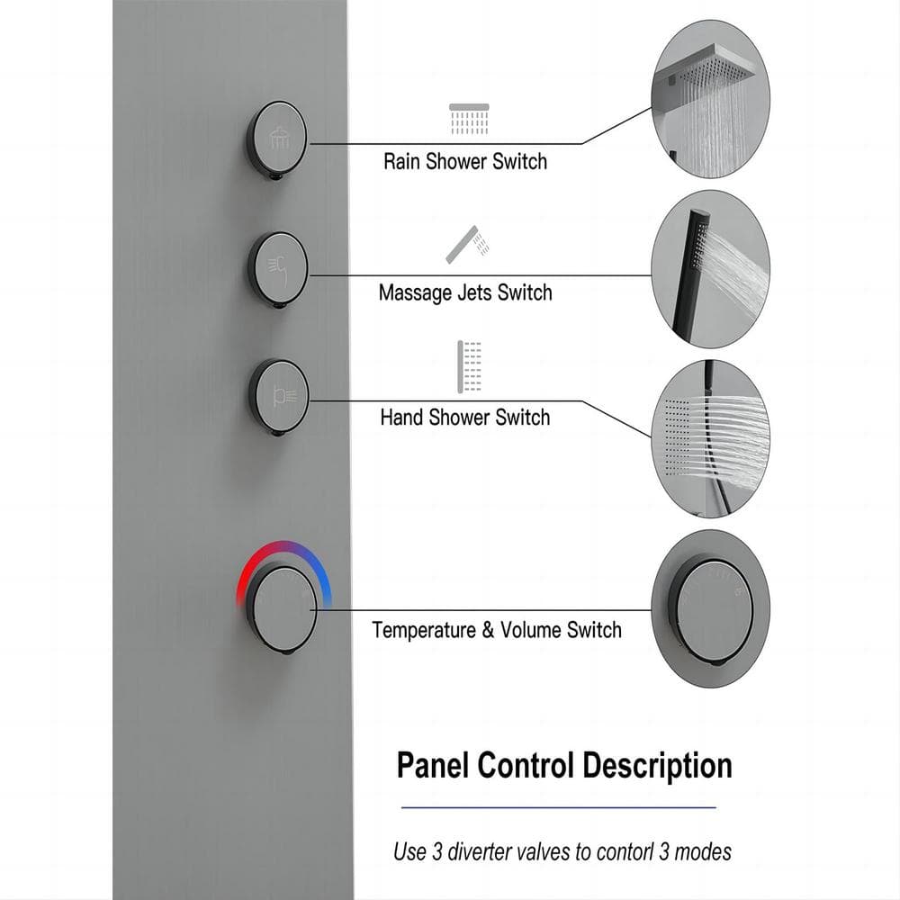 Brushed Nickel Stainless Steel Quadruple Handle Shower Tower