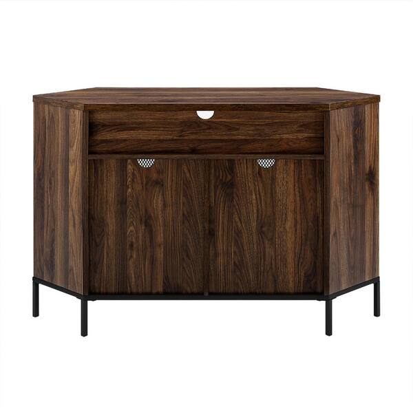 Welwick Designs 58 in. W Walnut Solid Wood TV Stand with Cutout