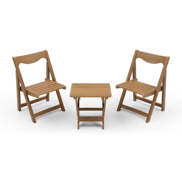 3-Piece Teak HIPS Outdoor Bistro Set with Foldable 2 Chairs and Table for Outdoor Patio, Outdoor Garden