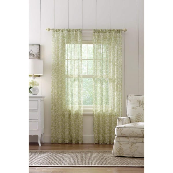 Home Decorators Collection Sheer Green Dashwood Rod Pocket Printed Sheer Curtain - 52 in. W x 84 in. L