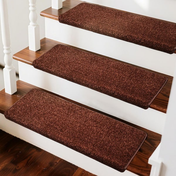 Brown 9.5 in. x 30 in. x 1.2 in. Polypropylene Carpet Stair Tread Cover Indoor Mats Self Adhensive Tape Free Set of 12