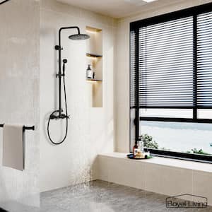 Exposed Pipe Complete Shower System 1-Spray Patterns with 2.5 GPM 8 in. Wall Mount Dual Shower Heads in Matte Black