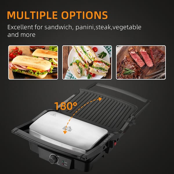 HOMCOM Panini Press Grill, Stainless Steel Countertop Silver/Black Sandwich  Maker with Non-Stick Double Plates, Locking Lids 800-133 - The Home Depot