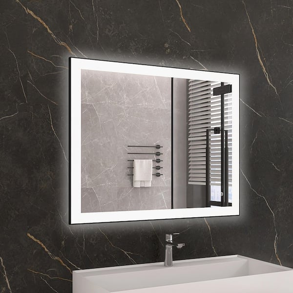 KariMo 40 in. W x 32 in. H Rectangular Black Framed Wall Bathroom Vanity Mirror with Backlit Front Light, Dimmable