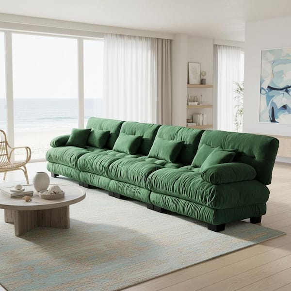MINH 173.2 in. Pillow Arm 4-piece Chenille Sectional Sofa with Plush Cushions and Cloud-Like Comfort in. Emerald Green