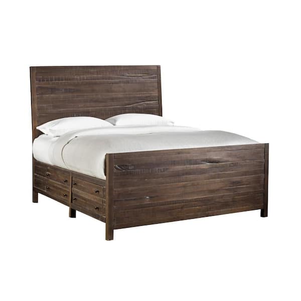 Cas Brown Wood Frame King Panel Bed with Plank Panel Headboard