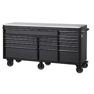 72 in. W x 24 in. D Heavy Duty 15-Drawer Mobile Workbench Cabinet Chest with Stainless Steel Top in Matte Black