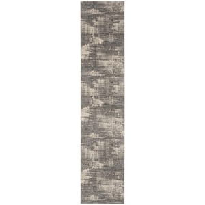 Rush Grey/Beige 2 ft. x 10 ft. Abstract Contemporary Runner Area Rug