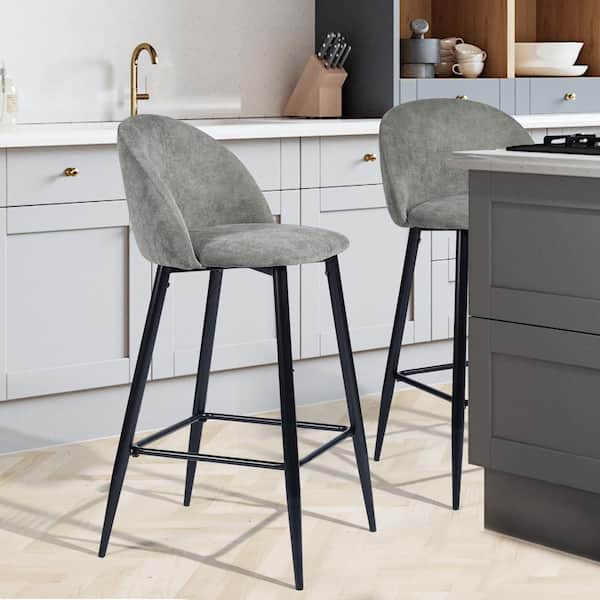 Homy Casa Haseeb 38 in. Grey Low Back Metal Frame Bar stool With Fabric Seat ( Set of 2)