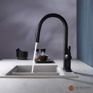 Single-Handle Standard High Arc Pull Down Sprayer Kitchen Faucet Deck Mount Kitchen Faucet in Matte Black