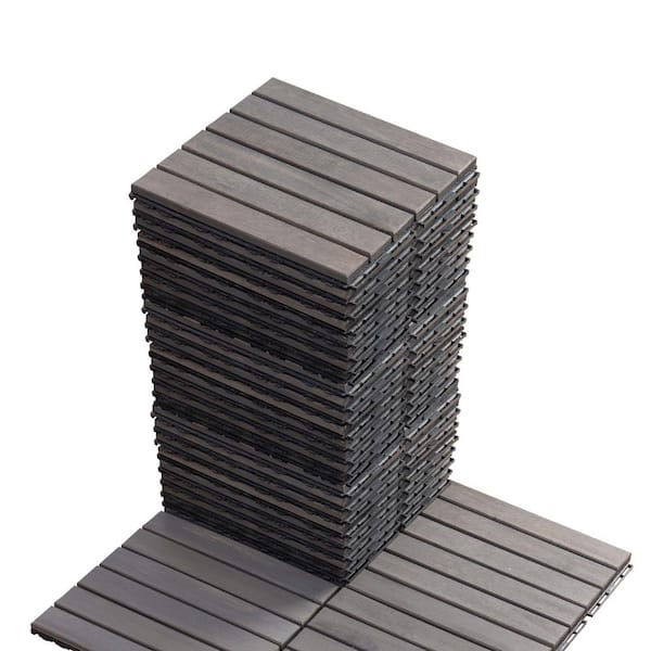 GOGEXX 12 in.W x 12 in. L Outdoor Gray Striped Pattern Square Wood Interlocking Flooring Deck Tiles (Pack of 30 Tiles)