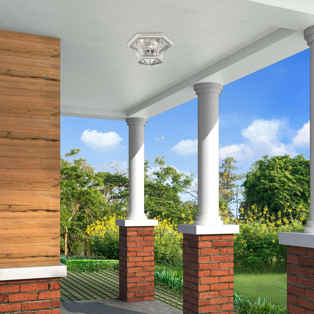 Brushed Nickel 3-Light Indoor/Outdoor Flush Mount with Clear Glass
