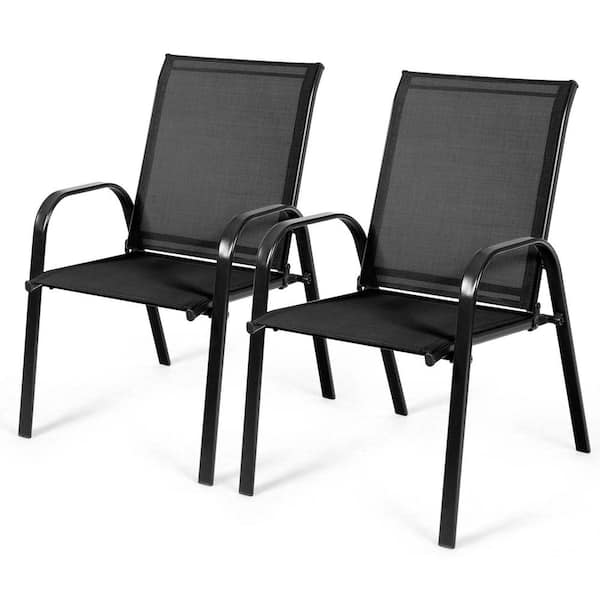 Cisvio Patio Chairs Dining Chairs with Metal Frame Patio Outdoor Bar Stool Black (Set of 2)