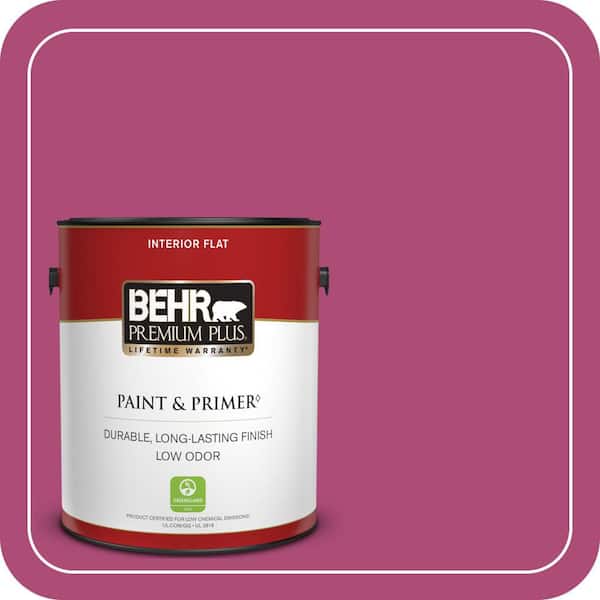 BEHR PREMIUM PLUS 1 gal. #100B-7 Hot Pink Flat Low Odor Interior Paint & Primer