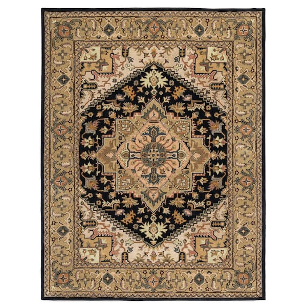 SAFAVIEH Heritage Black/Gold 9 ft. x 12 ft. Border Floral Medallion Area Rug