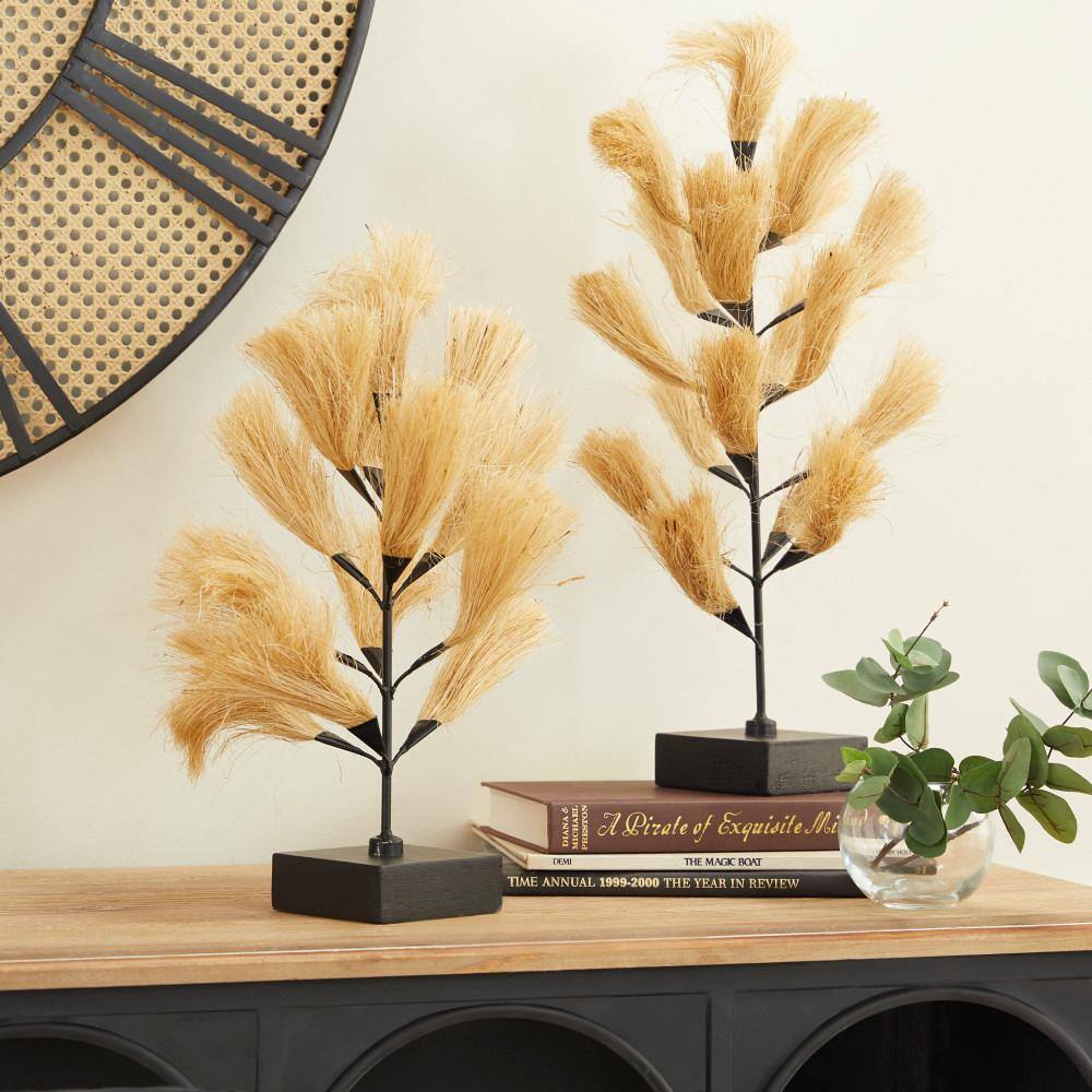 Natural Willow Grass Wood and Metal Sculpture Set
