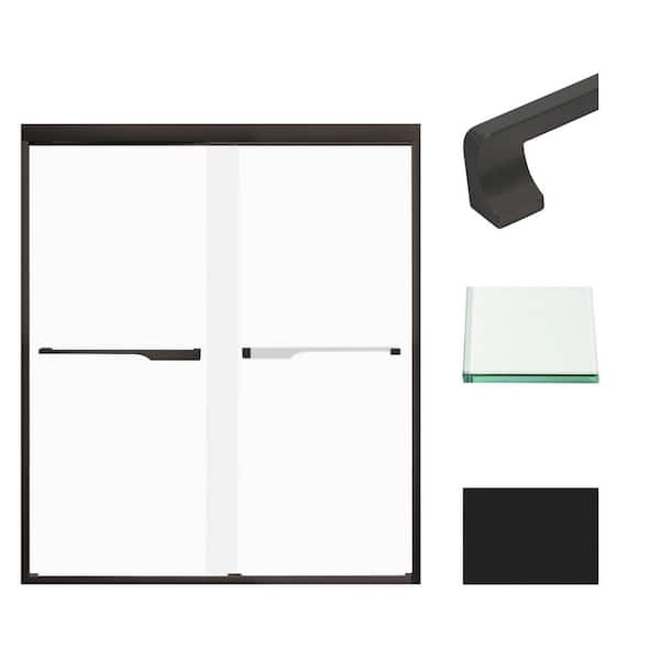 Transolid Frederick 59 in. W x 70 in. H Sliding Semi-Frameless Shower Door in Matte Black with Frosted Glass