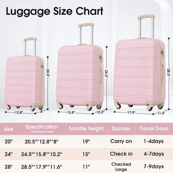 Polibi 3-Piece Light Pink Hardside Spinner Luggage Set with TSA