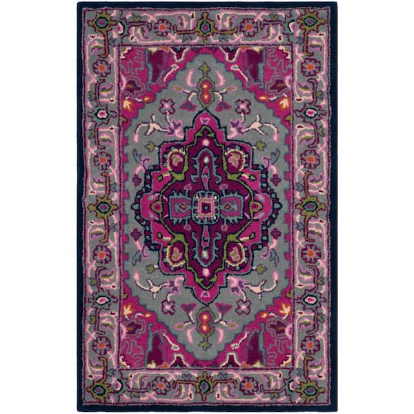SAFAVIEH Bellagio Gray/Pink Doormat 3 ft. x 5 ft. Border Area Rug
