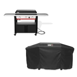 Slate Griddle 3-Burner Natural Gas 30 in. Flat Top Grill in Black with Cover