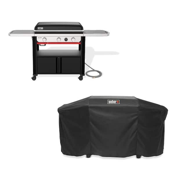 Slate Rust-Resistant Griddle 3-Burner Natural Gas 30 in. Flat Top Grill in Black with Thermometer and Grill Cover