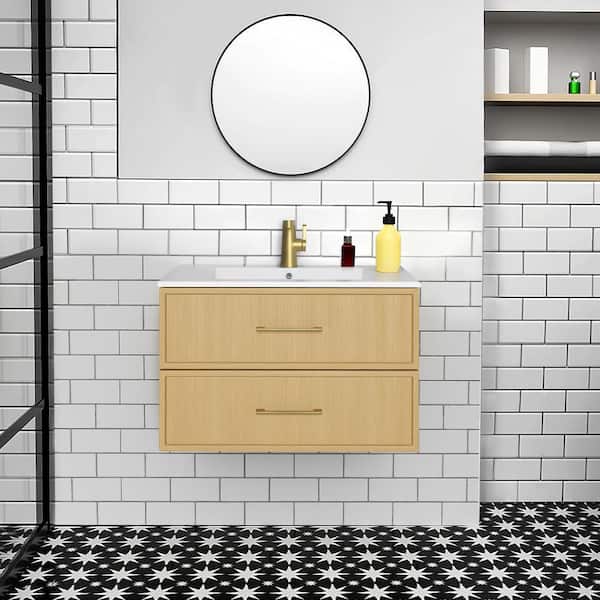 Cassidy 30 in. W x 18 in. D x 20 in. H Single Sink Wall Mounted Bath Vanity in Natura with Cultured Marble Top in White