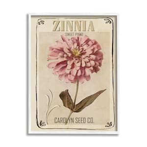 Sweet Pink Zinnia Florals Vintage Seed Packet By Studio W Framed Print Nature Texturized Art 11 in. x 14 in.