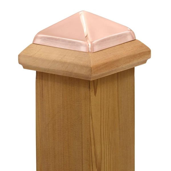 4 in. x 4 in. Post Cap - Traditional Slip Over Fence Post Cap with Copper Pyramid Untreated wood